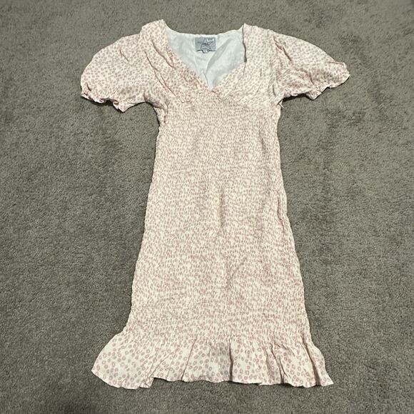 Area Stars XS Amalia Dress Mini V-Neck Floral Calico Short Puff Sleeve Pink - Picture 2 of 10